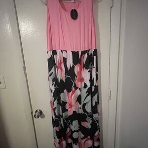 Pink and Black Floral Maxi Dress